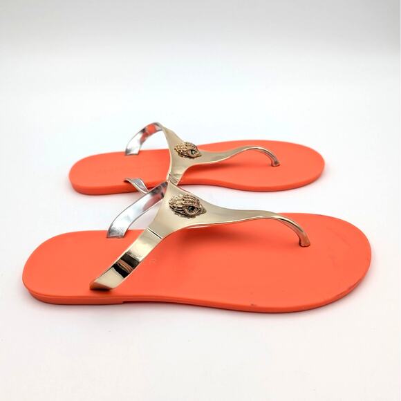 Kurt Geiger Maddison T-Bar Thong Sandals Women's Orange/Gold Size US6.5 EU37 - Picture 4 of 11